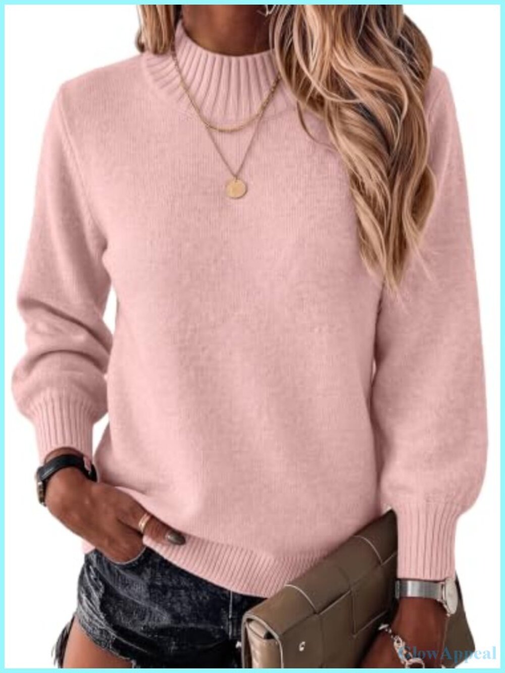Mock Neck Knit Sweater Long Sleeve Pullover Loose Fit Casual Fall Winter
